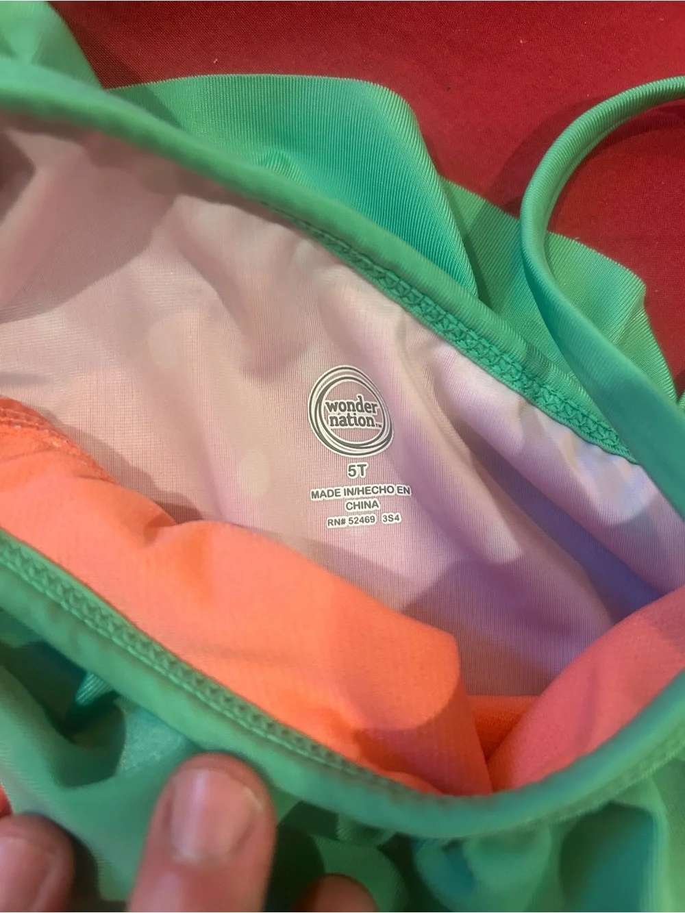 wonder nation Mint Green and Coral Kids One-Piece Swimsuit